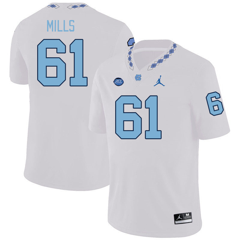 Men #61 Grant Mills North Carolina Tar Heels College Football Jerseys Stitched-White